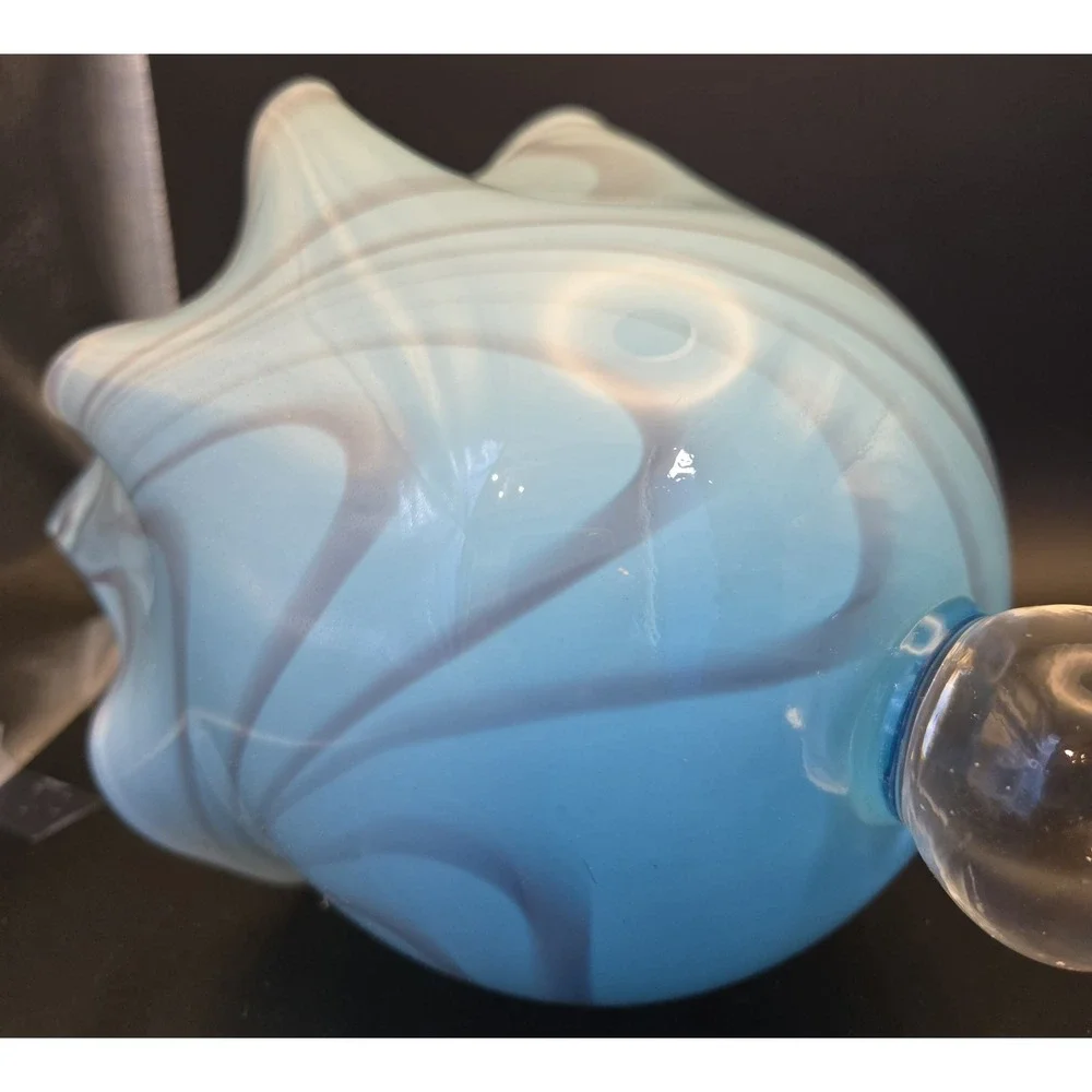 Vintage Pedestal‎ Vase Murano Fazzoletto Sky Blue Italian Hankerchief
